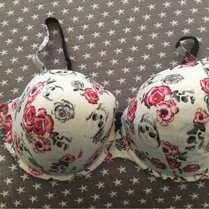Torrid Black and Pink Floral Skull Bra